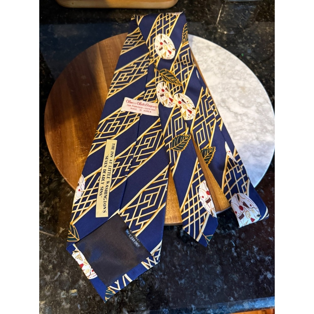 The Inn at Little Washington Seven Deadly Sins Silk Tie Swiss Silk Co Navy Gold